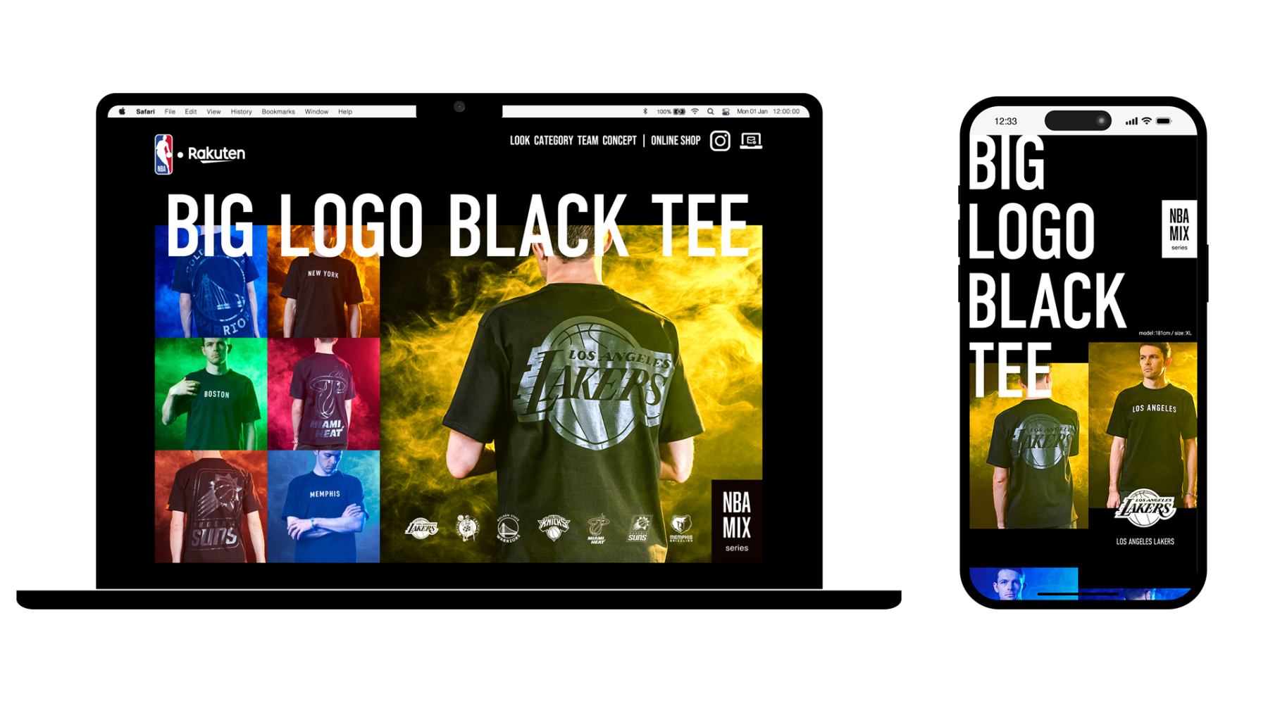 お得セット NBA MIX series「BIG LOGO BLACK TEE」特設サイト | SHE-D, Inc. ファングッズ